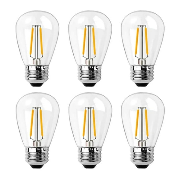 S14 2W String Light Replacement Bulb, Shatterproof Led Filament Bulb, Clear 2700k Warm White, E26 Base 110V, Non-Dimmable, Plastic Edison Light Lamp, 6Pack