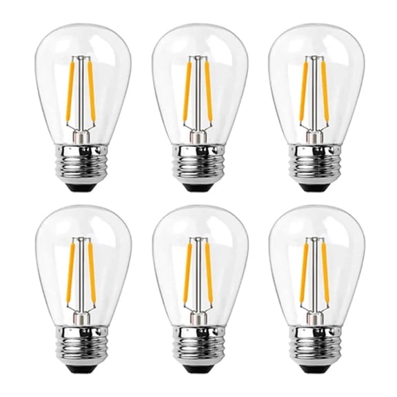 S14 2W String Light Replacement Bulb, Shatterproof Led Filament Bulb, Clear 2700k Warm White, E26 Base 110V, Non-Dimmable, Plastic Edison Light Lamp, 6Pack
