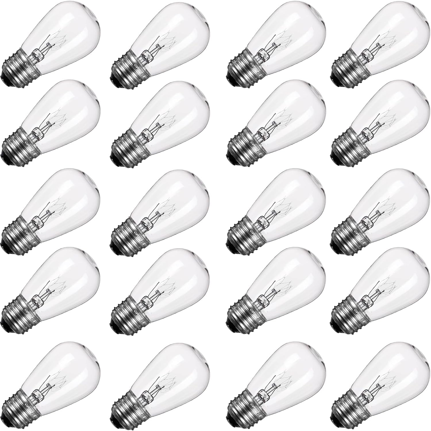 S14 Incandescent Edison Light Bulbs - 11W Vinta Clear Glass with E26 Medium Screw‐Base, Warm Filament Replacement for Outdoor Patio Garden String Lights, 20 Pack