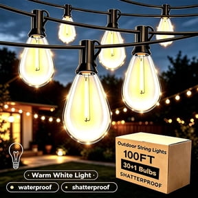 S14 LED 100ft Outdoor String Lights, 30+1 Shatterproof Waterproof Bulbs for Patio Cafe Bistro