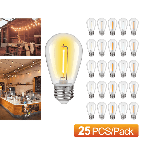 YIMIEMIT S14 LED Waterproof Shatterproof Warm White Patio String Lights(25Pack)