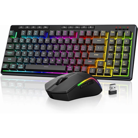 S156 Wireless Keyboard and Mouse with Tri-Mode, Mechanical Feel Keyboard and 4800 DPI 61G Ultra-Light Gaming Mouse, RGB Backlit, 4 Macro Keys, Long Battery Life for PC, Mac, Ideal for Gamer