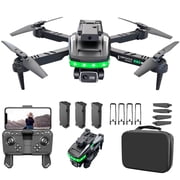 S162 RC Drones,HD Dual Camera, 360 Obstacle Avoidance, 2.4G WIFI FPV LED Lighting , Folding Quadcopter Remote Control Aircraft Toy, for Adults and Childers, 3 Battery, Black