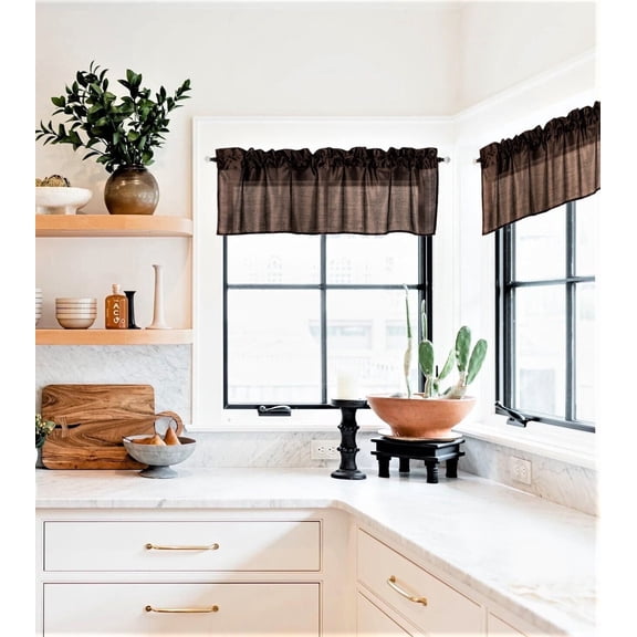 S18 BROWN 1 Piece Solid Faux Silk Rod Pocket Stylish STRAIGHT WINDOW VALANCE 55"in Wide X 18"in Length
