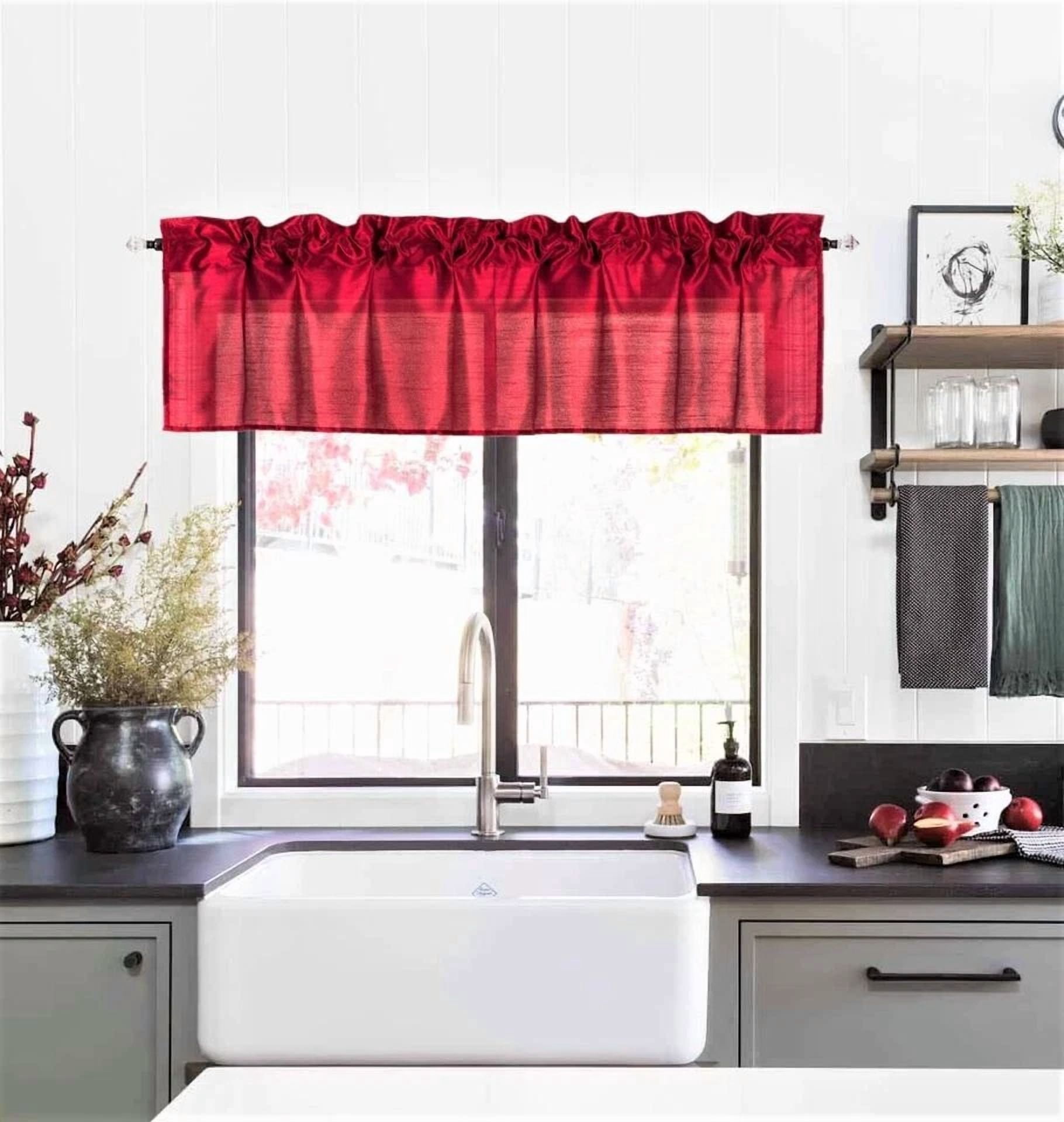 Gorgeous Home Linen Burgundy 1pc Semisheer Solid Faux Silk Rod Pocket Straight Window Valance 55"in Wide X 18"in Length