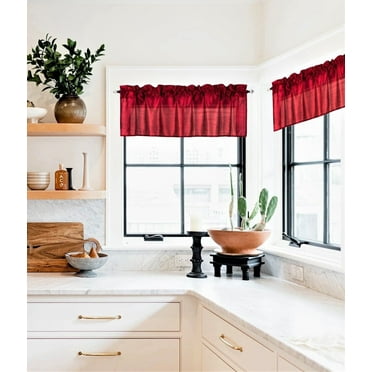 S18 BURGUNDY 1 Piece Solid Faux Silk Rod Pocket Stylish STRAIGHT WINDOW VALANCE 55"in Wide X 18"in Length