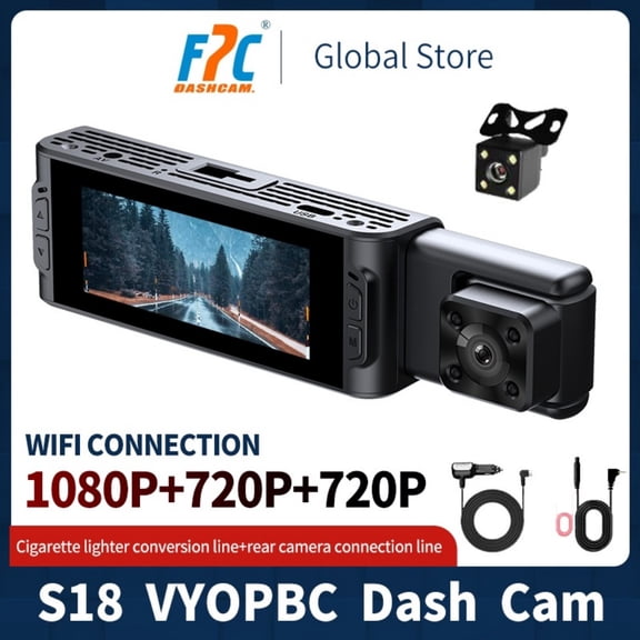FPC S18 3-Camera Dashcam with 1080P HD DVR, Night Vision, and Parking Monitor