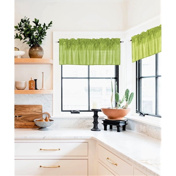 S18 Lime 1 Piece Solid Faux Silk Rod Pocket sheer voile straight window curtain valance 55"in Wide X 18"in Length for small window kitchen bedroom décor