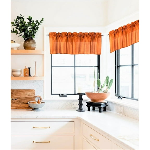 S18 ORANGE 1 Piece Solid Faux Silk Rod Pocket Stylish STRAIGHT WINDOW VALANCE 55"in Wide X 18"in Length