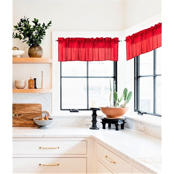 S18 RED 1 Piece Solid Faux Silk Rod Pocket Stylish STRAIGHT WINDOW VALANCE 55"in Wide X 18"in Length