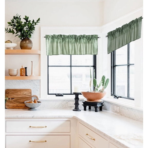 S18 SAGE 1 Piece Solid Faux Silk Rod Pocket Stylish STRAIGHT WINDOW VALANCE 55"in Wide X 18"in Length