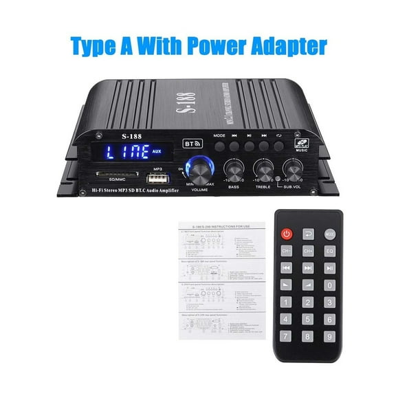 S188 2*400W+200W Bluetooth HiFi Power Amplifiers Stereo Home Car 12V Digital Sound Amplifier BASS Music Player ,Powerful Sound Quality