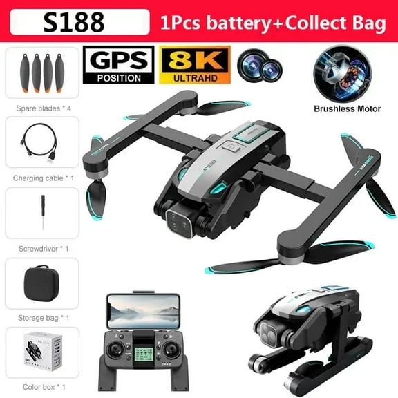 S188 Drone 8K Professional HD Dual Camera 5G GPS Wifi Obstacle Avoidance Brushless Foldable Quadcopter RC Distance 2KM Dron Toys