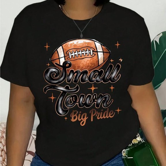 S1Mall Town Big Pride Football Graphic T-S1Hirt For WoM1en – Cla1ssic AmeriC1An Spor Spirit Design, Perfect For Game Day And Everyday Wear, 220g