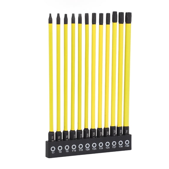 S2 Alloy Steel Magnetic Torx Star Screwdriver Bits Set 150mm / 5.91 inches Hex Shank Security Star Screwdriver Bit Set with Holder for Electric Hand Drills 12-Piece