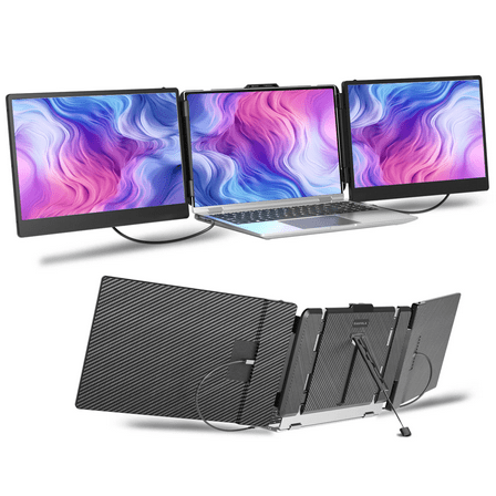 S2 Laptop Screen Extender, 14'' Triple Screen Monitor Extender, 1080P FHD Portable Monitor for Travel/Gaming/Work , HDMI/USB-A/USB-C for Mac/Windows/Chrome, Fits 13''-17.3" Laptops, Plug and Play