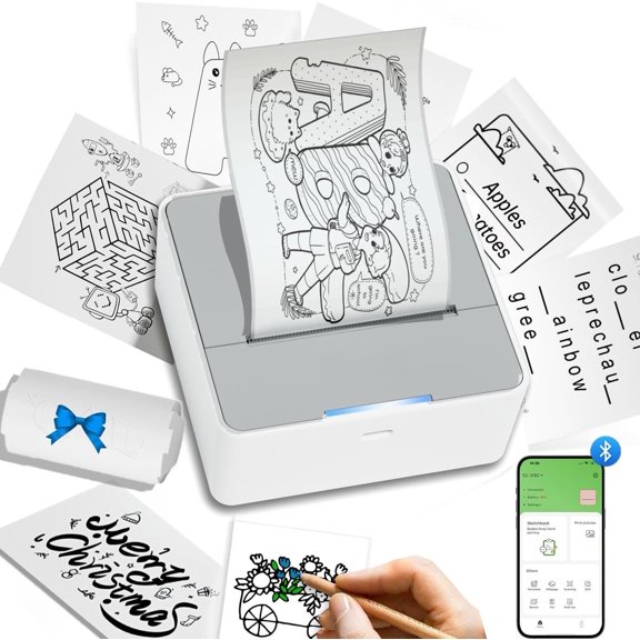 S2 Sticker Printer, PrintPods Mini Printer, Portable Sticker Maker with 1 Roll Paper, Print Pod Inkless Thermal Printers for , Impresora Portatil for Notes, Journal, DIY,