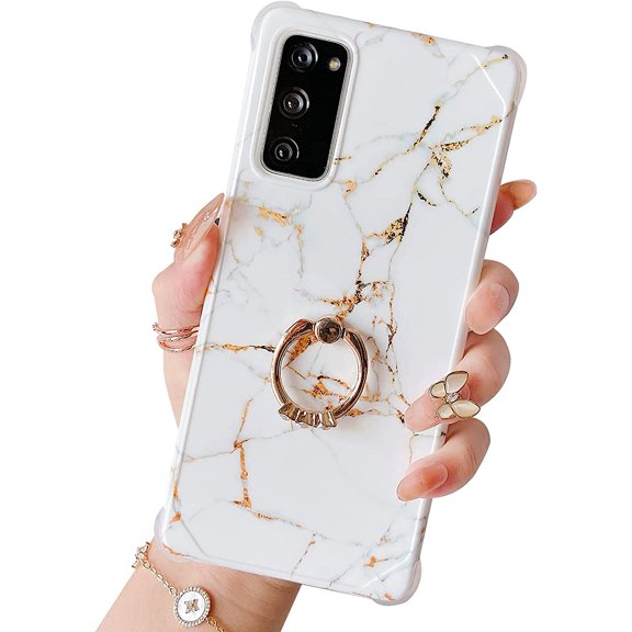 S20 FE Case, for Samsung Galaxy S20 FE 5g Case with Ring Holder Kickstand Marble Cute Luxury Chic Glitter Bling Soft Silicone Flexible Protective Phone Case for Samsung Galaxy S20 FE 5g
