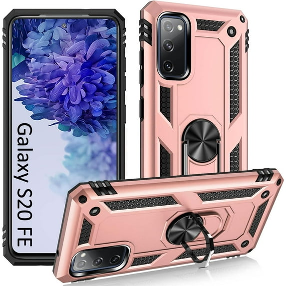 S20 fe Case,S20 fe 5G Case, Military Grade Protective Samsung Galaxy S20 fe Cases Cover with Ring Car Mount Kickstand for Samsung Galaxy S20 fe/S20 fe 5G - Rose Gold