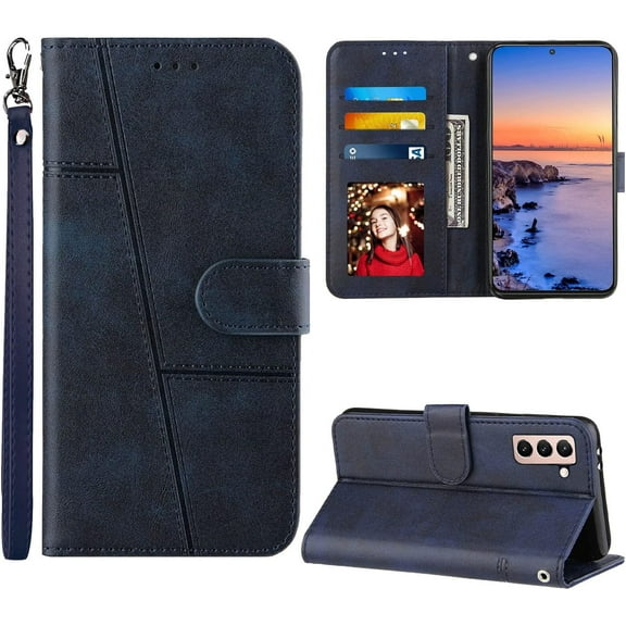S21 Case Wallet 2022, for Galaxy S21 Case,[Wrist Strap][Card Holder Slots][Kickstand] Premium PU Leather S21 Phone Case Flip Cover  Protective for Samsung Galaxy S21 5G (Blue)