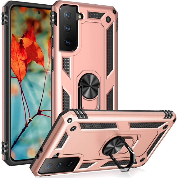 S21 FE Case, Samsung Galaxy S21 FE Case Military Grade Protective Samsung S21 FE Cases Cover with Ring Car Mount Kickstand for Samsung Galaxy S21 FE - Rose Gold