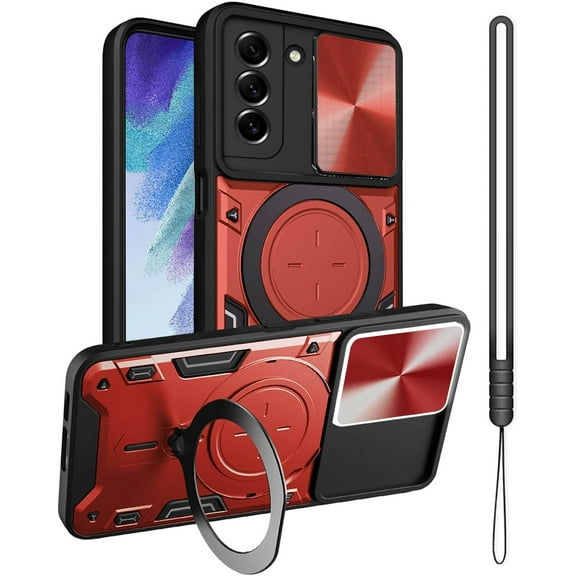 S21 FE Case,for Galaxy S21 FE 5G Case,Metal Stand Ring Holder S21 FE 5G Case,Camera Lens Protector,Slim Full Protection Shockproof Cover for Women Men,Basic Cases for Samsung Galaxy S21 FE (Red)
