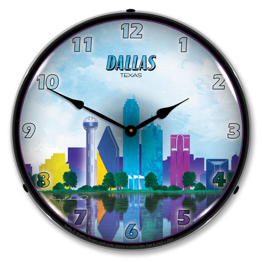Dallas Skyline LED Wall Clock, Retro/Vintage, Lighted 14 inch - Walmart.com
