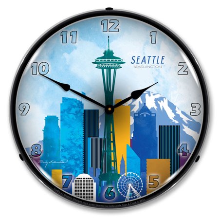 Seattle Skyline LED Wall Clock, Retro/Vintage, Lighted 14 inch