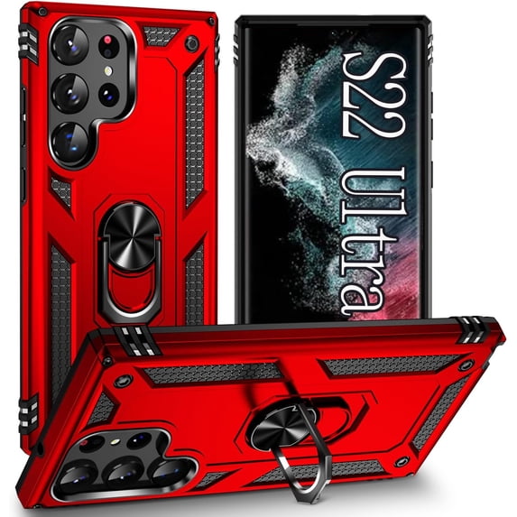 S22 Ultra Case: for Samsung Galaxy S22 Ultra Case for 22 Ultra, 6.8 inch,with Stand,Heavy Duty Drop Protection Rugged Shockproof Case,S22 Ultra Case Red