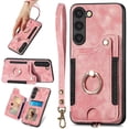 thumbnail image 1 of S23+ Plus Case,Card Holder Wallet for Galaxy S23 Plus Case,Ring Holder Stand,RFID-Blocking,Wrist Strap,Camera Protector,Leather Protective Magnetic Flip Cover for Samsung S23 Plus Case (Pink), 1 of 14