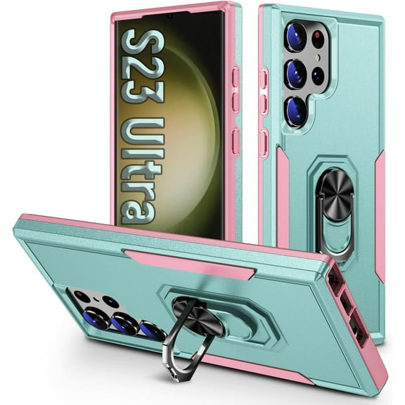 S23 Ultra Case Green/Pink Samsung S23 Ultra Case 23 Ultra case for Woman,with Kickstand Dual Layer Heavy Duty Tough Rugged Shockproof Protective Case for S23 Ultra,6.8 inch