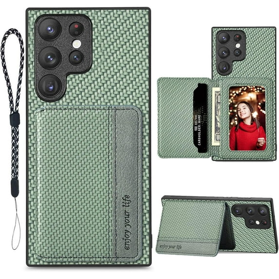 S23 Ultra Case Wallet Card Holder, for Samsung Galaxy S23 Ultra Phone Case,RFID Blocking,Kickstand,Camera Lens Protector,PU Leather Shockproof Protective S23 Ultra Flip Cases Cover (Green)
