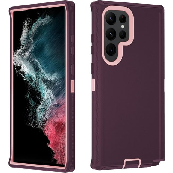 S23 Ultra Case for Galaxy S23 Ultra Heavy Duty Shockproof Protective Tough 3 in 1 Rugged Case for Samsung Galaxy S23 Ultra Purple/Pink