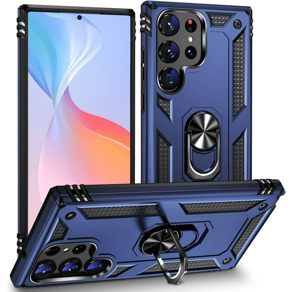 S23 Ultra Cases Galaxy S 23 Ultra Case with Kickstand Shockproof Case,TPU Durable Rugged Bumper Textured Matte Hybrid Design for Samsung S23 Ultra-Blue