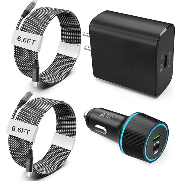 S24 S25 Ultra Charger Type C, SCRUAK 45W PPS Super Fast USB-C Wall/Car Charger for Samsung Galaxy S25 Ultra/S25+/S25/S24 Ultra/S24+/S23/S22/S20/Note 20/Note 10+(with 2X 6.6FT 5A Type C Cable)