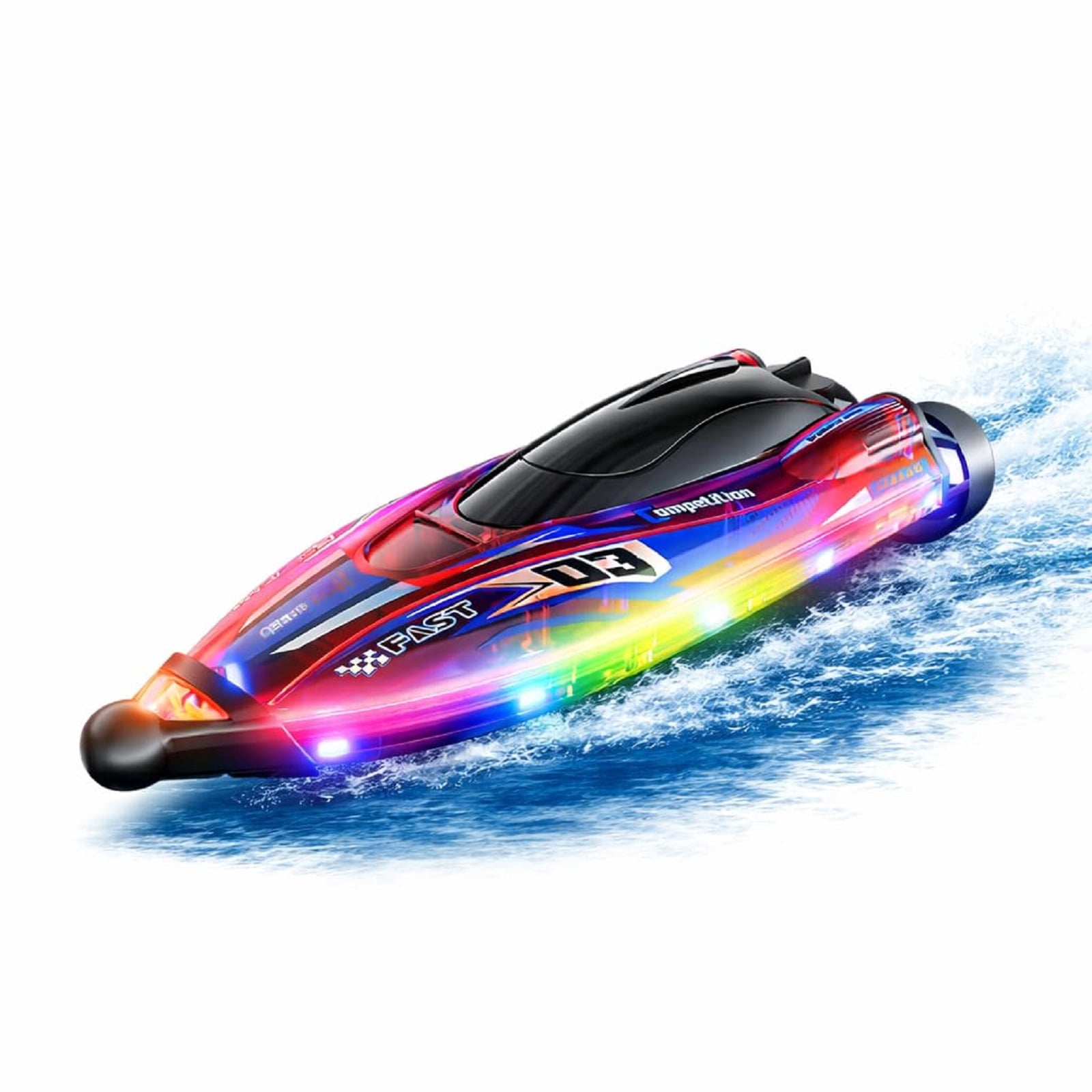 S25 High Speed RC Boat with Dual Brushless Motors, Waterproof LED Light Remote Control Boat for Pool & Lake, 80m Range, Self-Righting Design