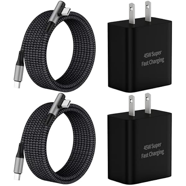 S25/S25 Ultra Samsung Charger Fast Charging, 2-Pack 45W Type C Super Fast Charger Block with 10FT Right Angle USB C Cable for Samsung Galaxy S25/S25 Ultra/S25+/S24 Ultra/S24/S24+/S23/S22, Galaxy Tab