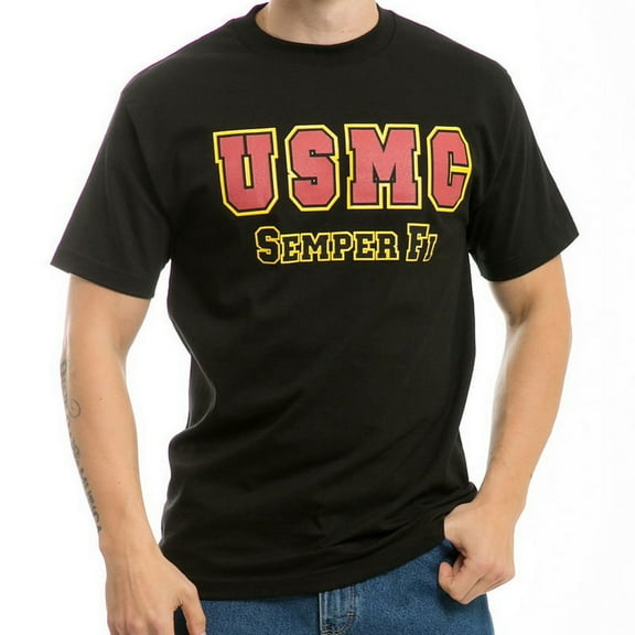 S25-USM-BLK-02 Classic Military T-Shirt, USMC, Black, Medium