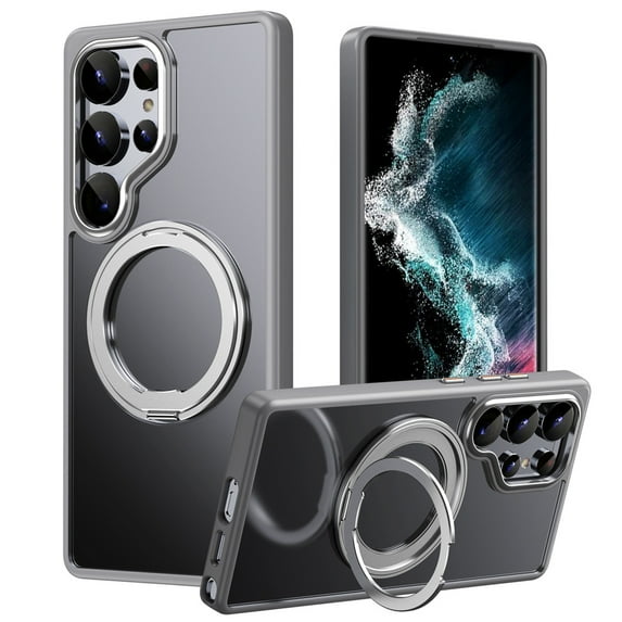 S25 Ultra Heavy Duty Magnetic Case, 360° Rotatable Stand, PC+TPU Shockproof Protection, Wireless Charging Support, Anti-Slip, Easy to Clean