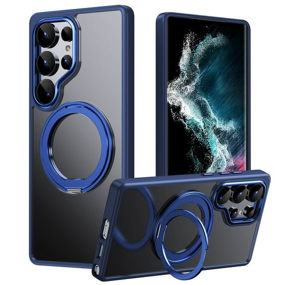 S25 Ultra Heavy Duty Magnetic Case, 360° Rotatable Stand, PC+TPU Shockproof Protection, Wireless Charging Support, Anti-Slip, Easy to Clean