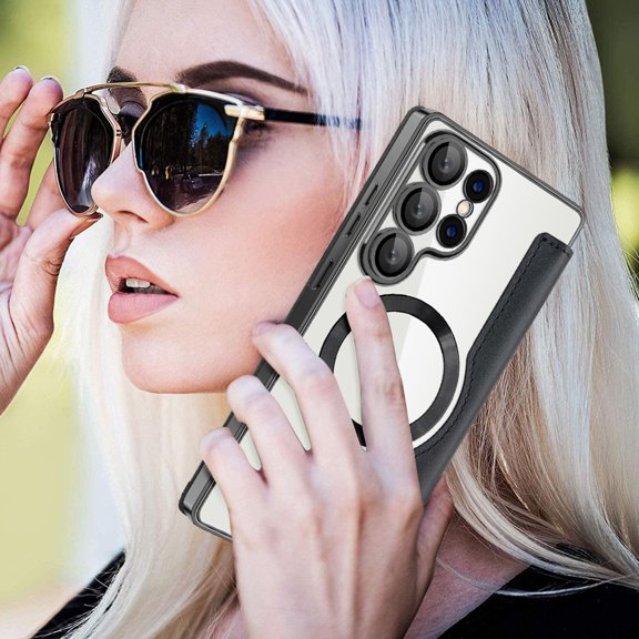 S25 Ultra Magnetic Leather Flip Case, Heavy Duty Shockproof Protection, Wireless Charging Support, Thin Portable Design, Anti-Fingerprint, Easy Clean