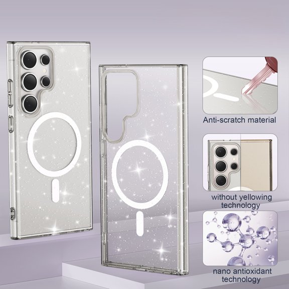 S25 Ultra Transparent Magnetic Case, Starlit Sky Design, Shockproof Protective Cover, Wireless Charging Compatible, Thin & Light, Anti-Fingerprint