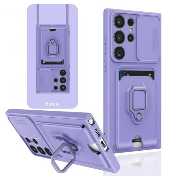 S25Ultra Case with Stand Sliding Camera Lens Cover Military Grade Shockproof Protective Phone Case Matte Grip Lanyard Card Bag Drop Protection Easy Clean for S25U 6.9in