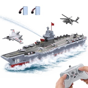 S27 RC Boat Aircraft Carrier, Warship Battleship Aircraft Carrier with 2 Rechargeable Batteries, 2.4GHz RC Battle Boat Dual Motor, 60 Min Playtime, 60m Range for Pool & Lake