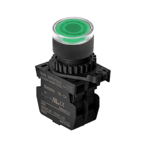 S2PR-P3GAL Autonics Illuminated Push Button (Non-Flush), 22/25, Green, Normal Open, LED 100-220VAC,S2PR-P3G /w SA-CA, SA-LAG