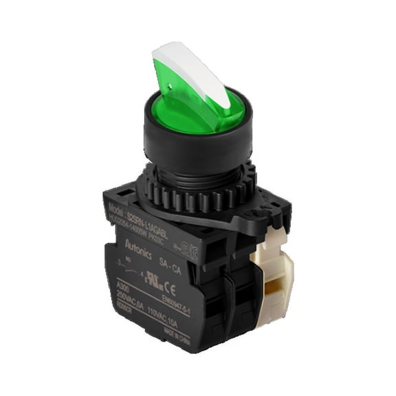 S2SR-S6W2A Autonics Seletor Switches 22/25, 3 Positions, Auto Spring Return, Lever, WHITE, 2 Normal Open, 110VAC/10A, 220VAC/5A