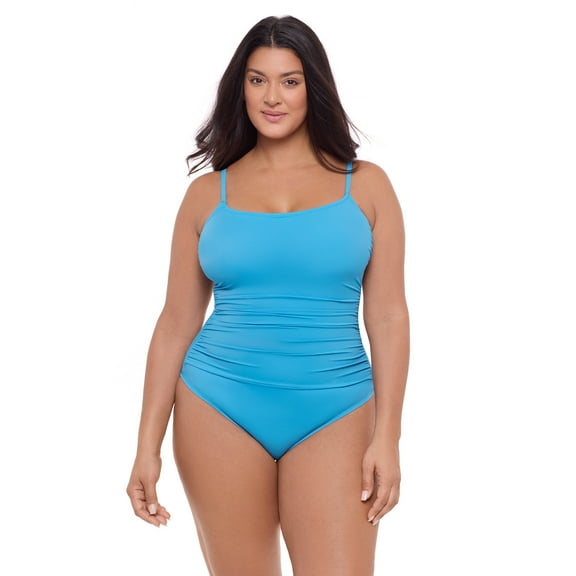 Women's S3 Sculpting Classic Shirred-Front One-Piece Swimsuit - Lake Blue