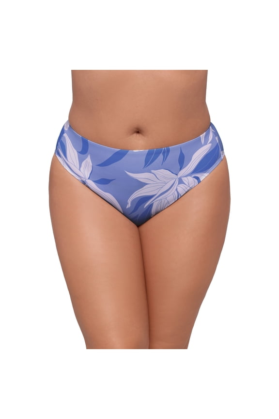 Women's S3 Smoothing Mid-Rise Swimsuit Bikini Bottoms - Water Lilies Iris