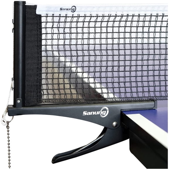 S304 Portable Table Tennis Net and Post Set Folding Spring Clamp-on with 2 Posts Kit Adjustable Ping Pong Training Mesh Net for Standard 60in Wide Tables Easy Setup