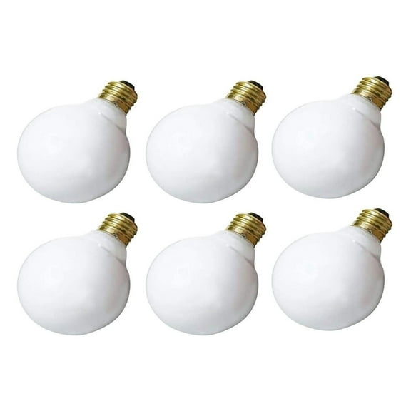 S3671 Model 40G30/W Incandescent Light Bulb (Pack of 6), Gloss White Finish, 40 Watts, G30 Lamp Shape, Medium Base, E26 ANSI Base, 120 Voltage, 5 1/8'' MOL, 3.75'' MOD, 300 Initial Lumens